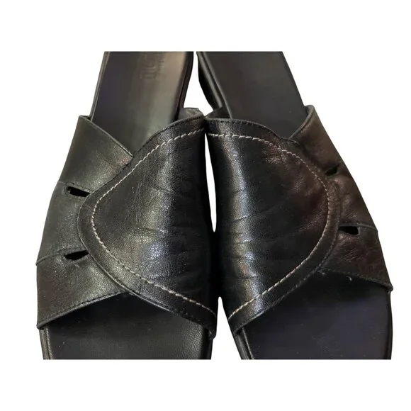 Munro Abby Black Leather Sandals 12 SS Narrow USA Used Y2K - Picture 6 of 13